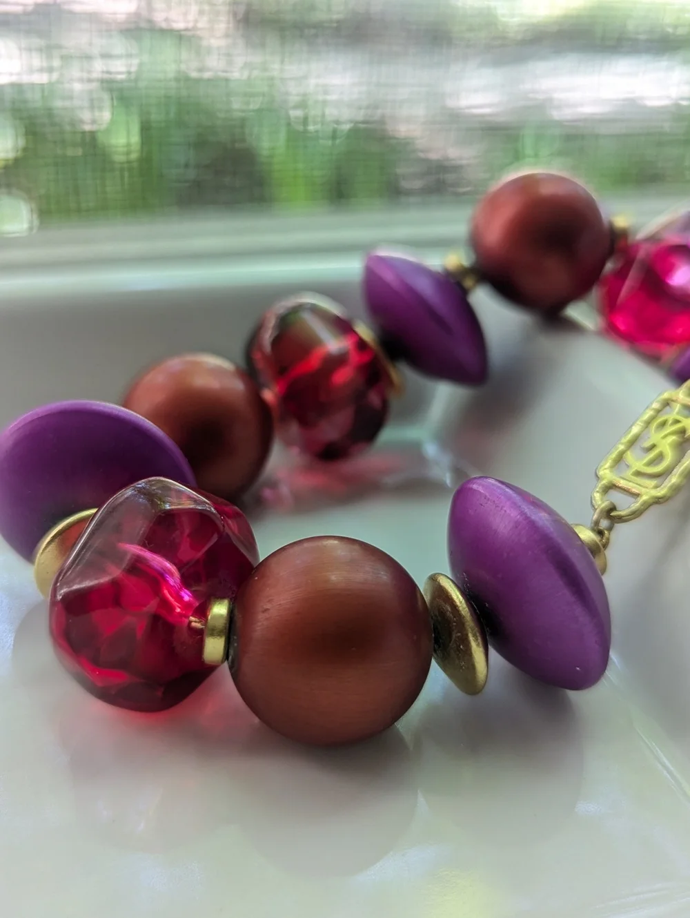 Yves Saint Laurent YSL 1990's Vintage Chunky Acrylic Bead Bracelet RARE HTF - Picture 6 of 9